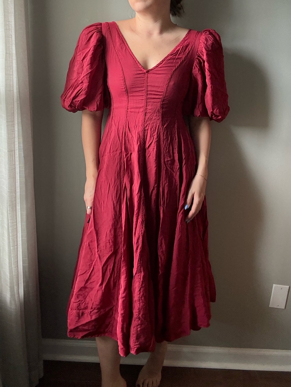 Sofie The Label Bubble Sleeve Midi Dress | Cottagecore A-Line | Size Medium